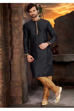 Black Color Silk Fabric Kurta Set